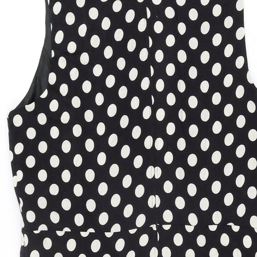 Yessica Womens Black Polka Dot Viscose A-Line Size 16 Round Neck Zip