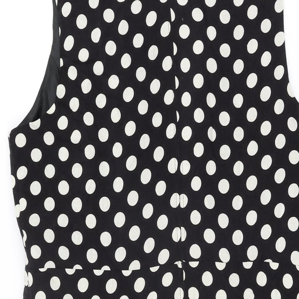 Yessica Womens Black Polka Dot Viscose A-Line Size 16 Round Neck Zip