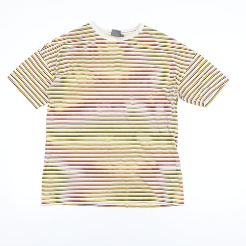 ASOS Mens White Striped Cotton T-Shirt Size S Round Neck
