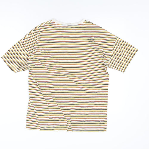 ASOS Mens White Striped Cotton T-Shirt Size S Round Neck