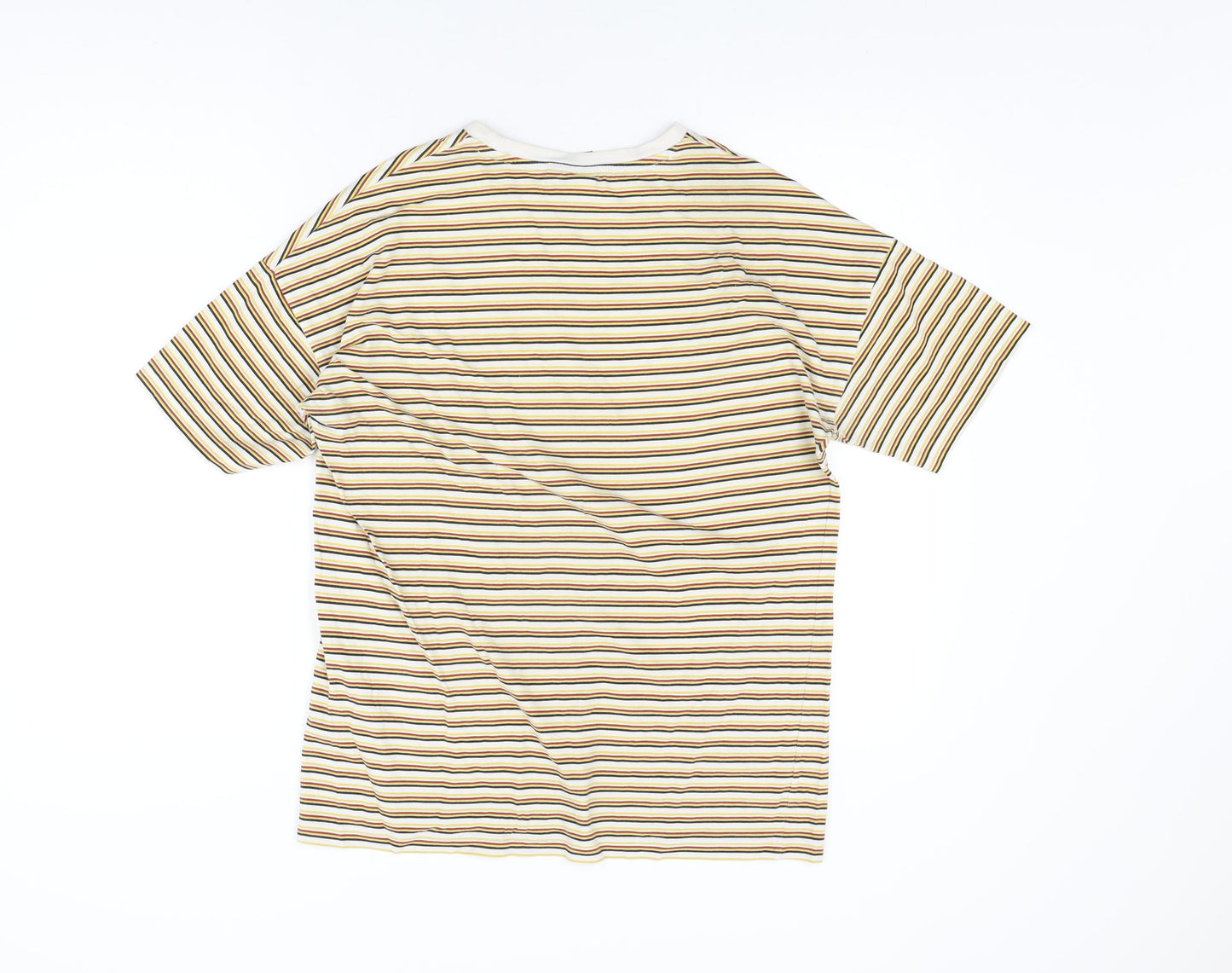 ASOS Mens White Striped Cotton T-Shirt Size S Round Neck