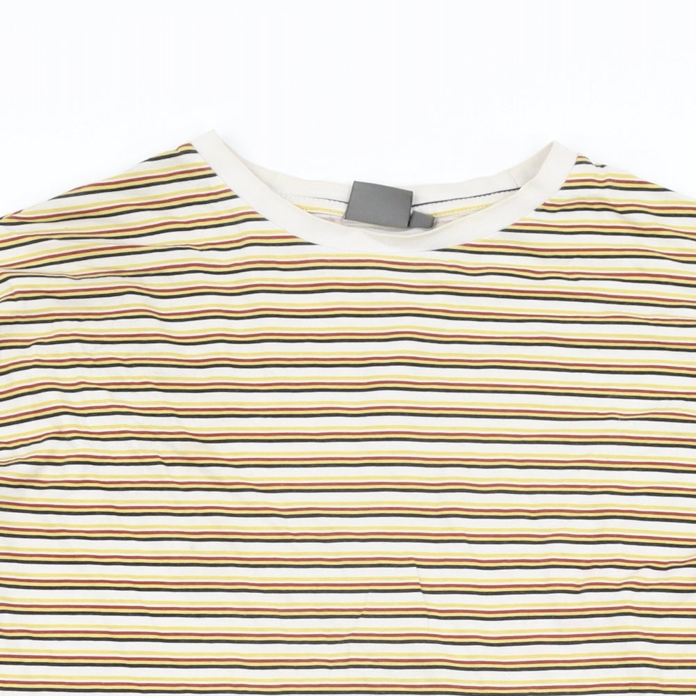 ASOS Mens White Striped Cotton T-Shirt Size S Round Neck
