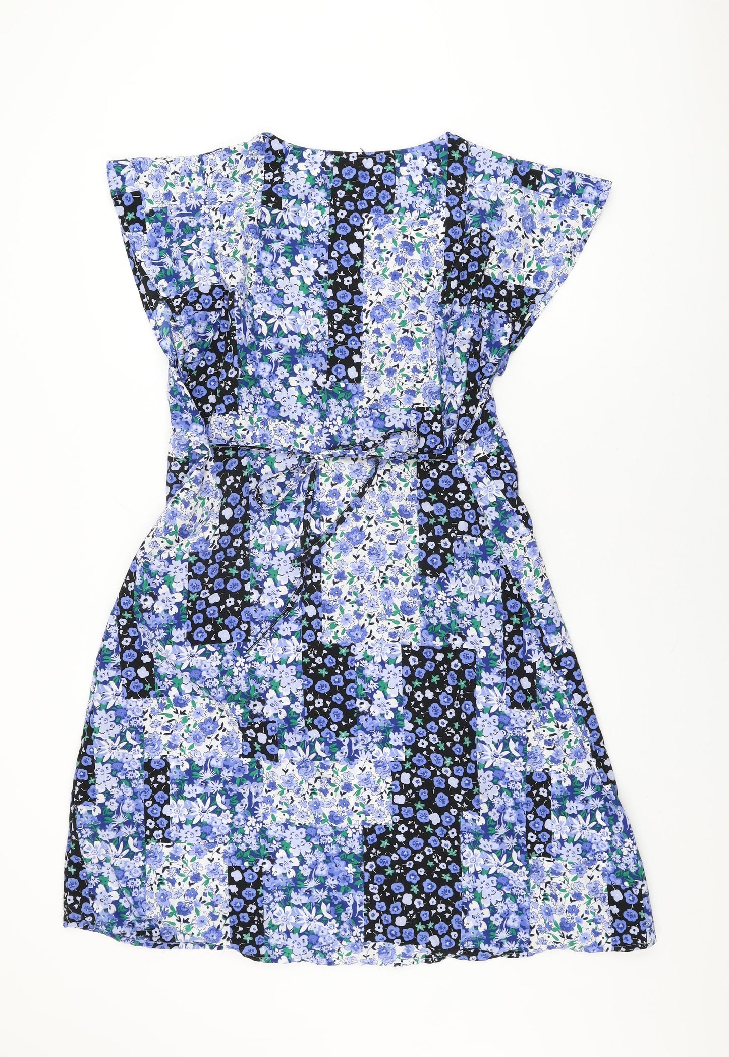 Marks and Spencer Womens Blue Floral Polyester A-Line Size 16 V-Neck Pullover