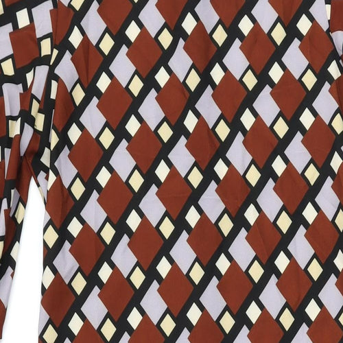 Zara Womens Brown Geometric Polyester Maxi Size S Round Neck Zip