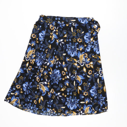 Marks and Spencer Womens Black Floral Polyester Swing Skirt Size 12 Tie
