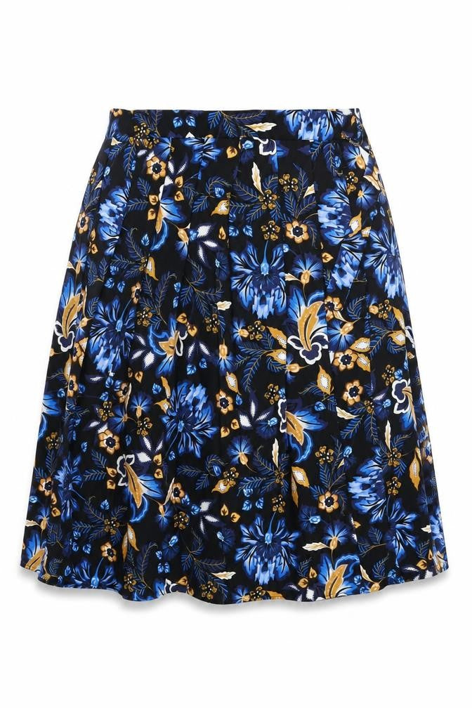 Marks and Spencer Womens Black Floral Polyester Swing Skirt Size 12 Tie