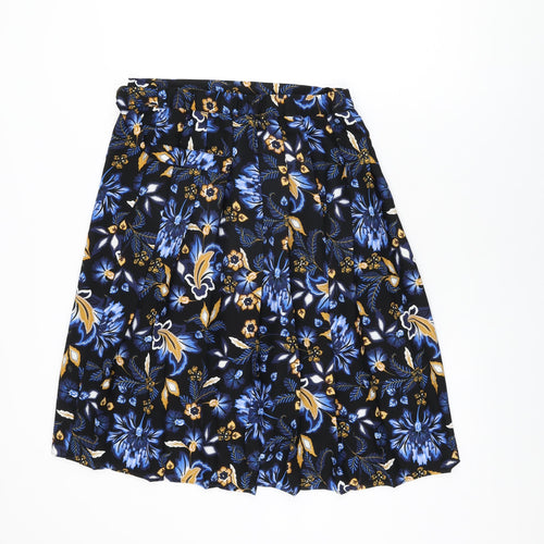 Marks and Spencer Womens Black Floral Polyester Swing Skirt Size 12 Tie