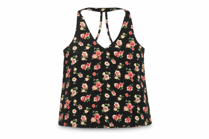 Forever 21 Womens Black Floral Polyester Basic Blouse Size S Halter