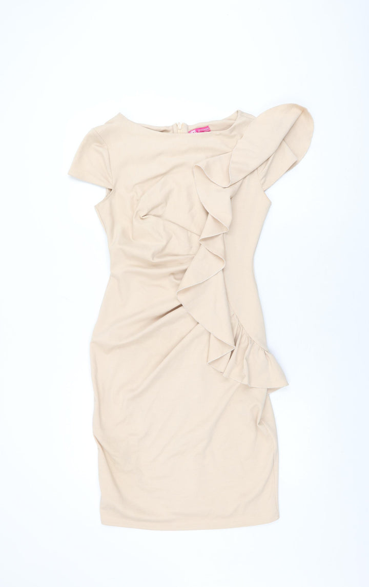 Goddess Womens Beige Viscose Bodycon Size 12 Round Neck Zip