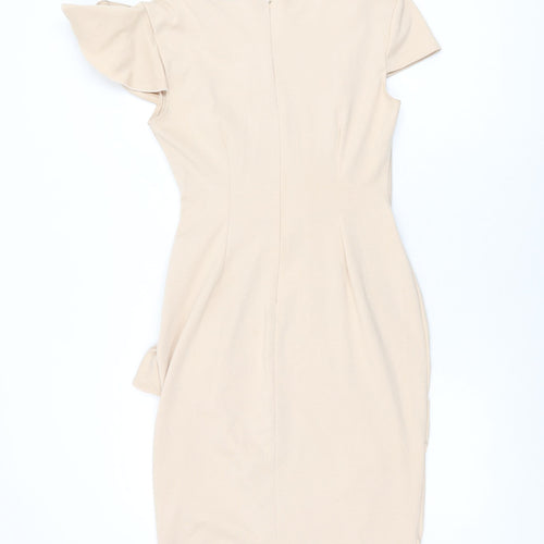 Goddess Womens Beige Viscose Bodycon Size 12 Round Neck Zip