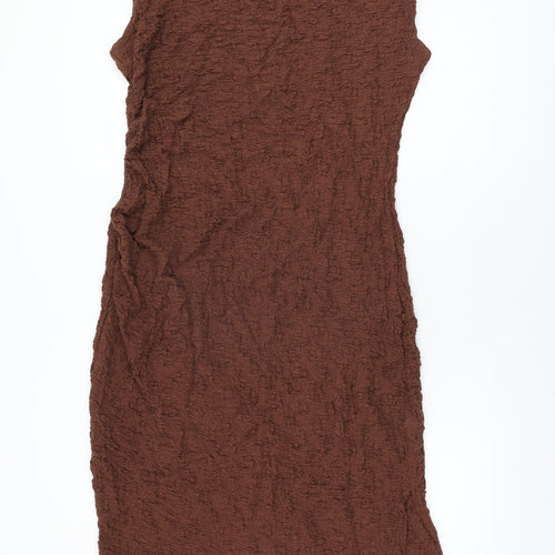 Marks and Spencer Womens Brown Cotton Bodycon Size 16 Round Neck Pullover