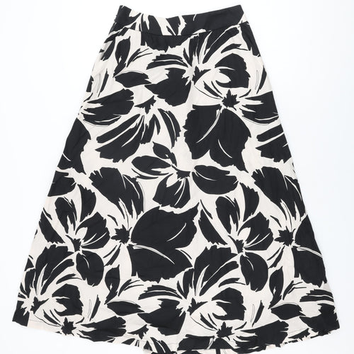 Marks and Spencer Womens Beige Floral Polyester Swing Skirt Size 8 Zip
