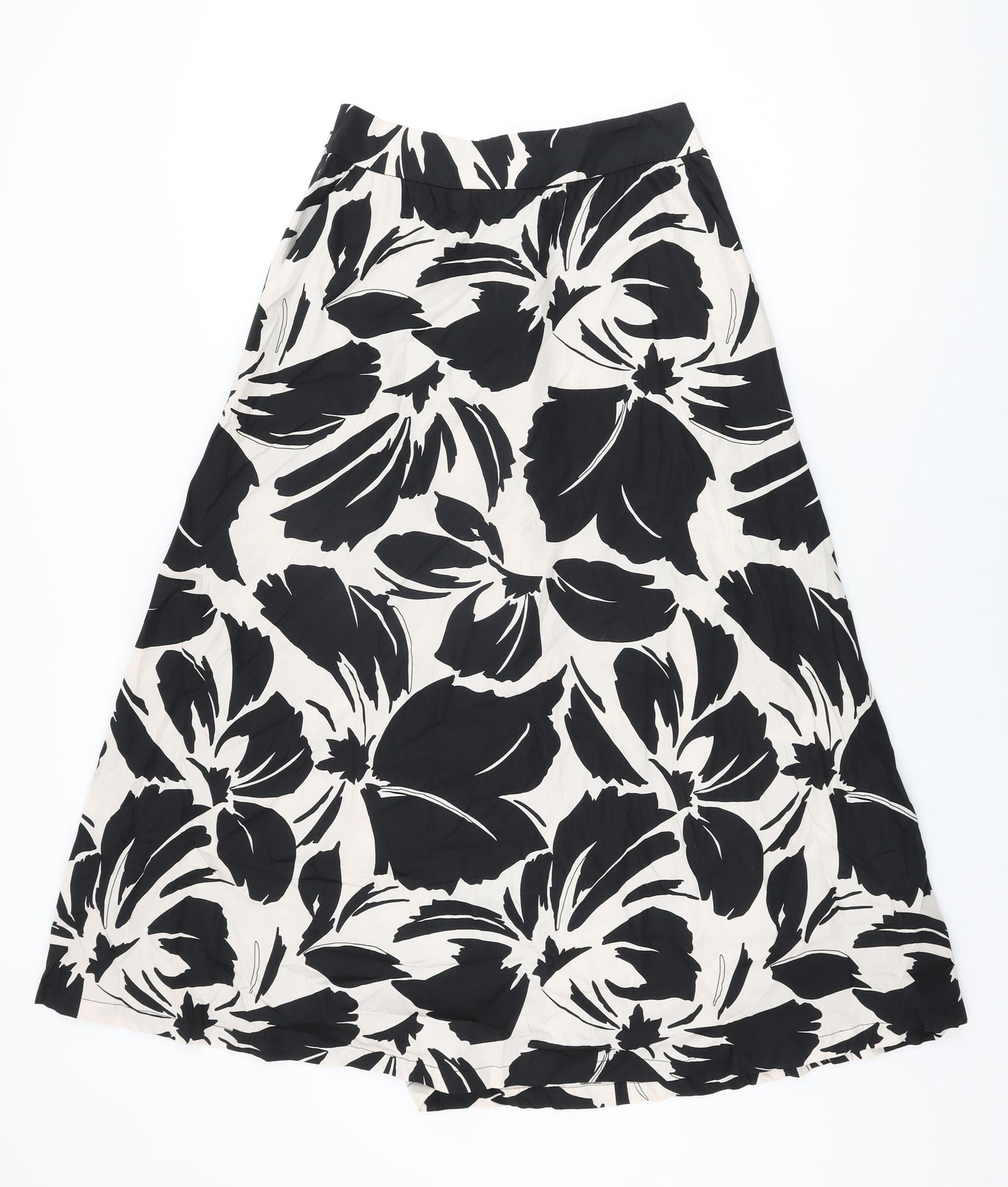 Marks and Spencer Womens Beige Floral Polyester Swing Skirt Size 8 Zip