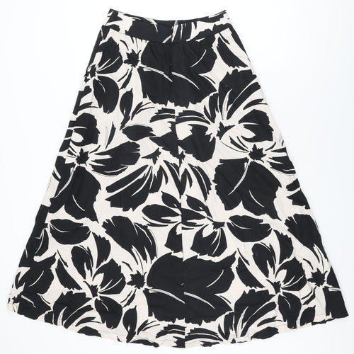 Marks and Spencer Womens Beige Floral Polyester Swing Skirt Size 8 Zip