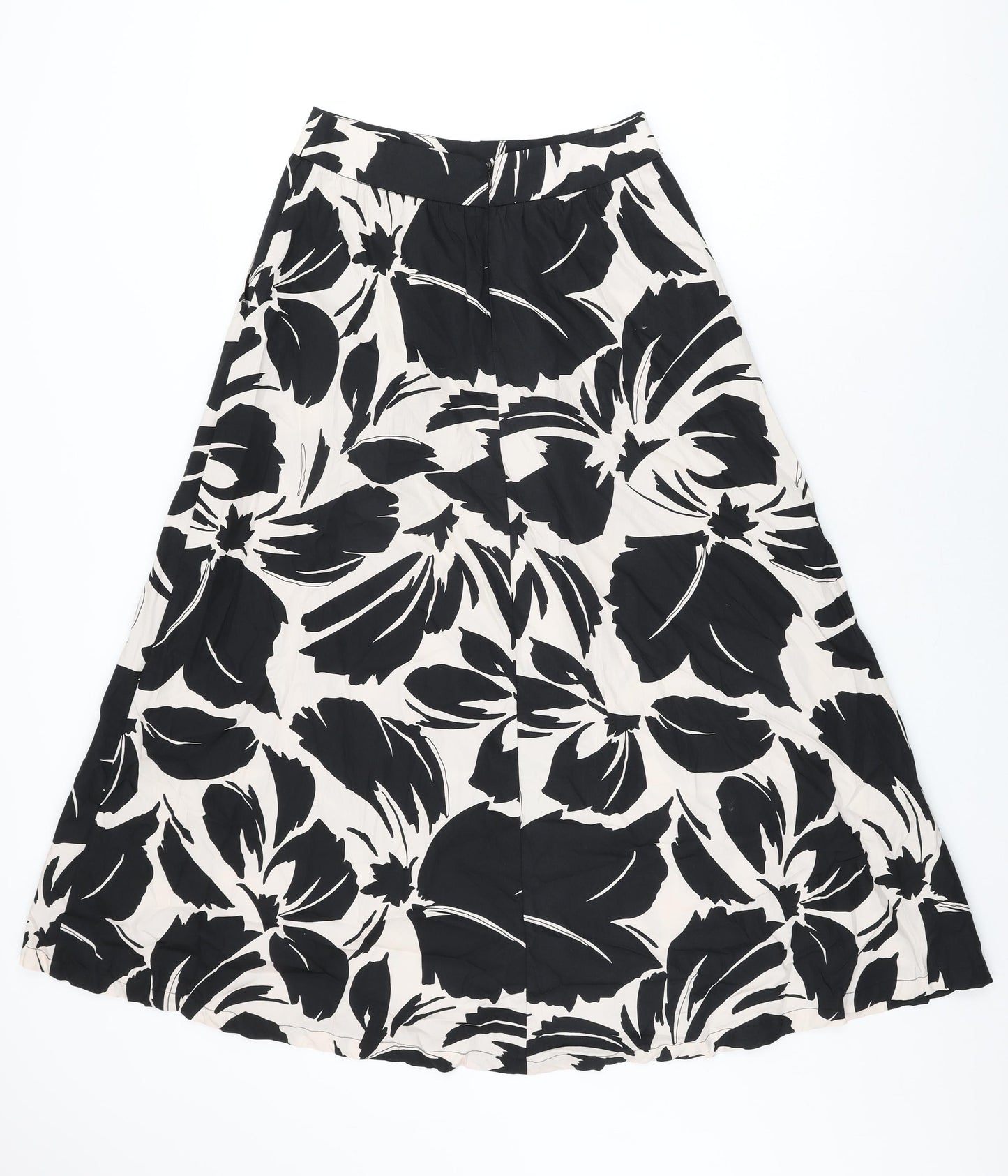 Marks and Spencer Womens Beige Floral Polyester Swing Skirt Size 8 Zip