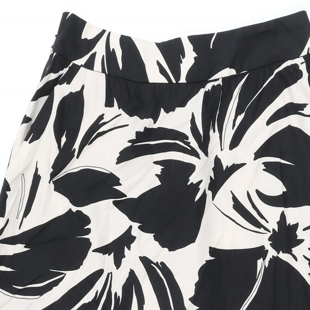 Marks and Spencer Womens Beige Floral Polyester Swing Skirt Size 8 Zip