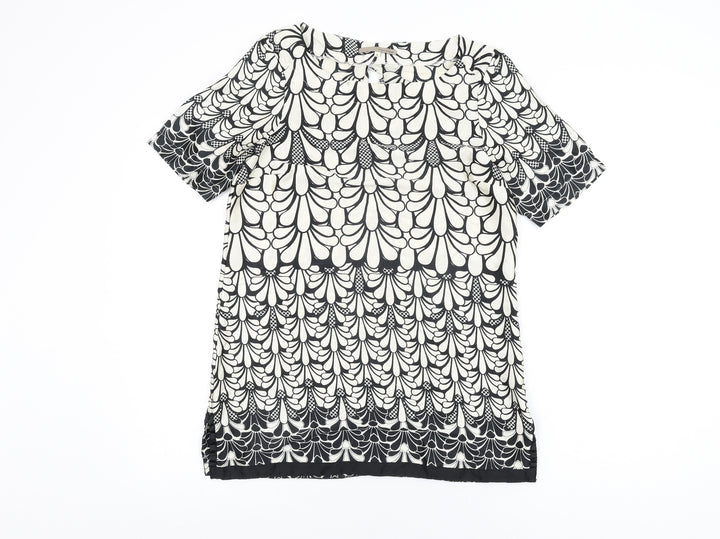 River Island Womens White Geometric Polyester Basic Blouse Size 8 Boat Neck