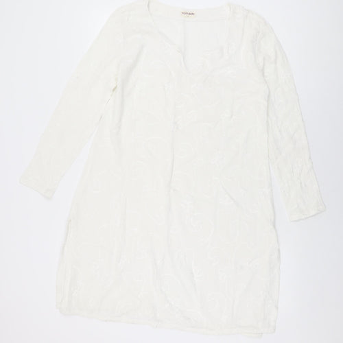 Nomads Womens White Geometric Cotton Tunic T-Shirt Size 8 V-Neck