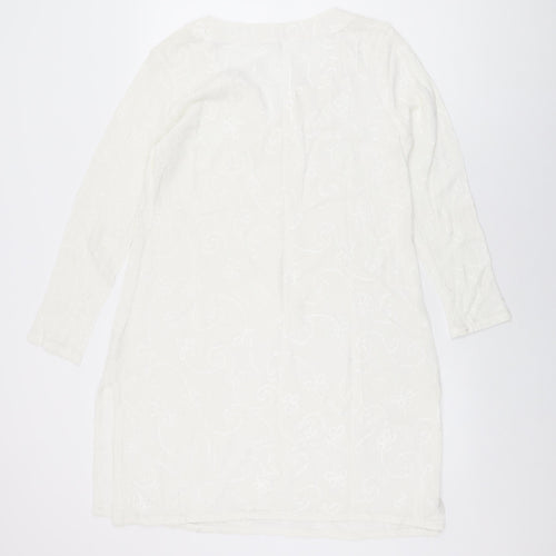 Nomads Womens White Geometric Cotton Tunic T-Shirt Size 8 V-Neck