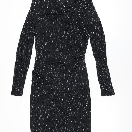 Autograph Womens Black Geometric Viscose Bodycon Size 12 Round Neck Zip