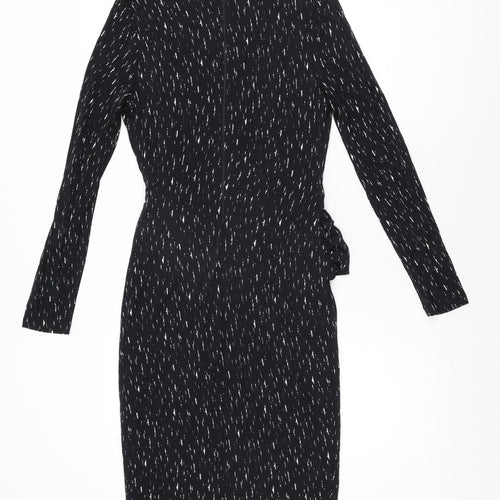 Autograph Womens Black Geometric Viscose Bodycon Size 12 Round Neck Zip