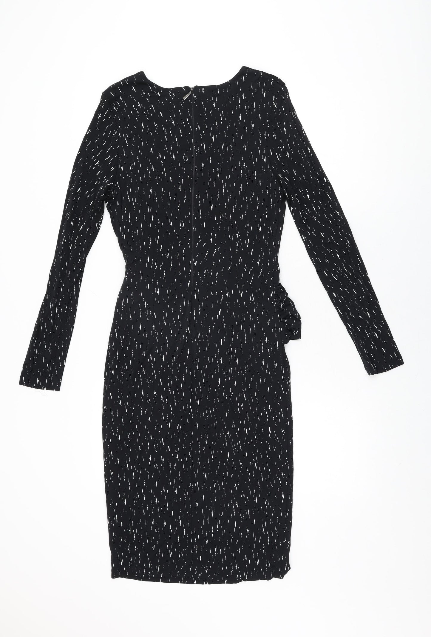 Autograph Womens Black Geometric Viscose Bodycon Size 12 Round Neck Zip