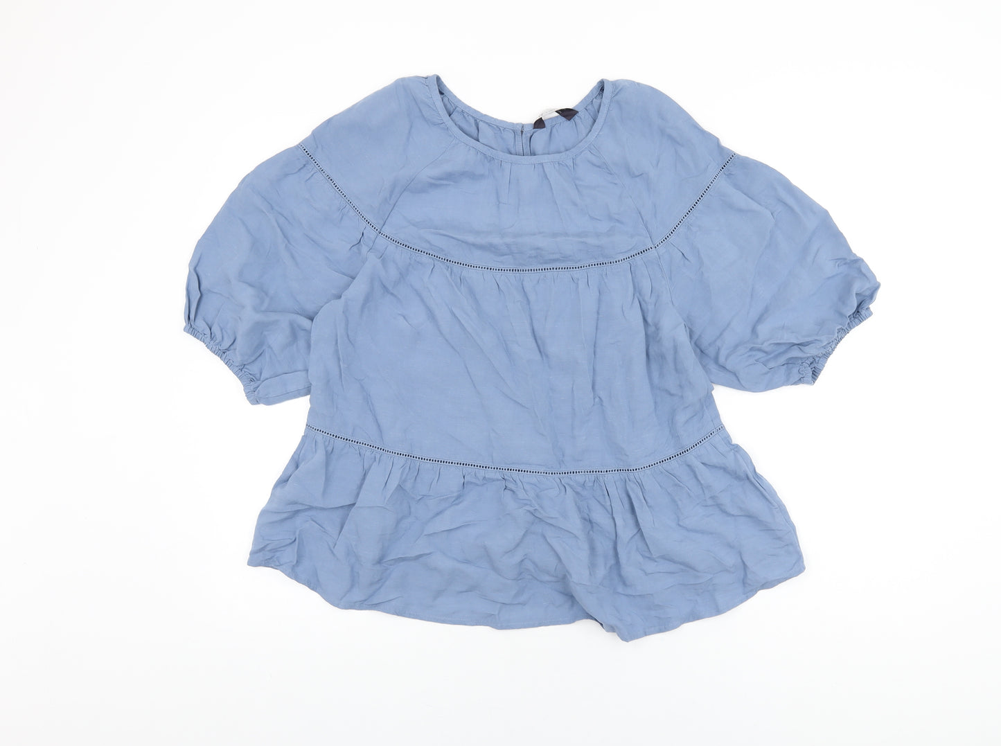 Marks and Spencer Womens Blue Viscose Basic Blouse Size 6 Round Neck