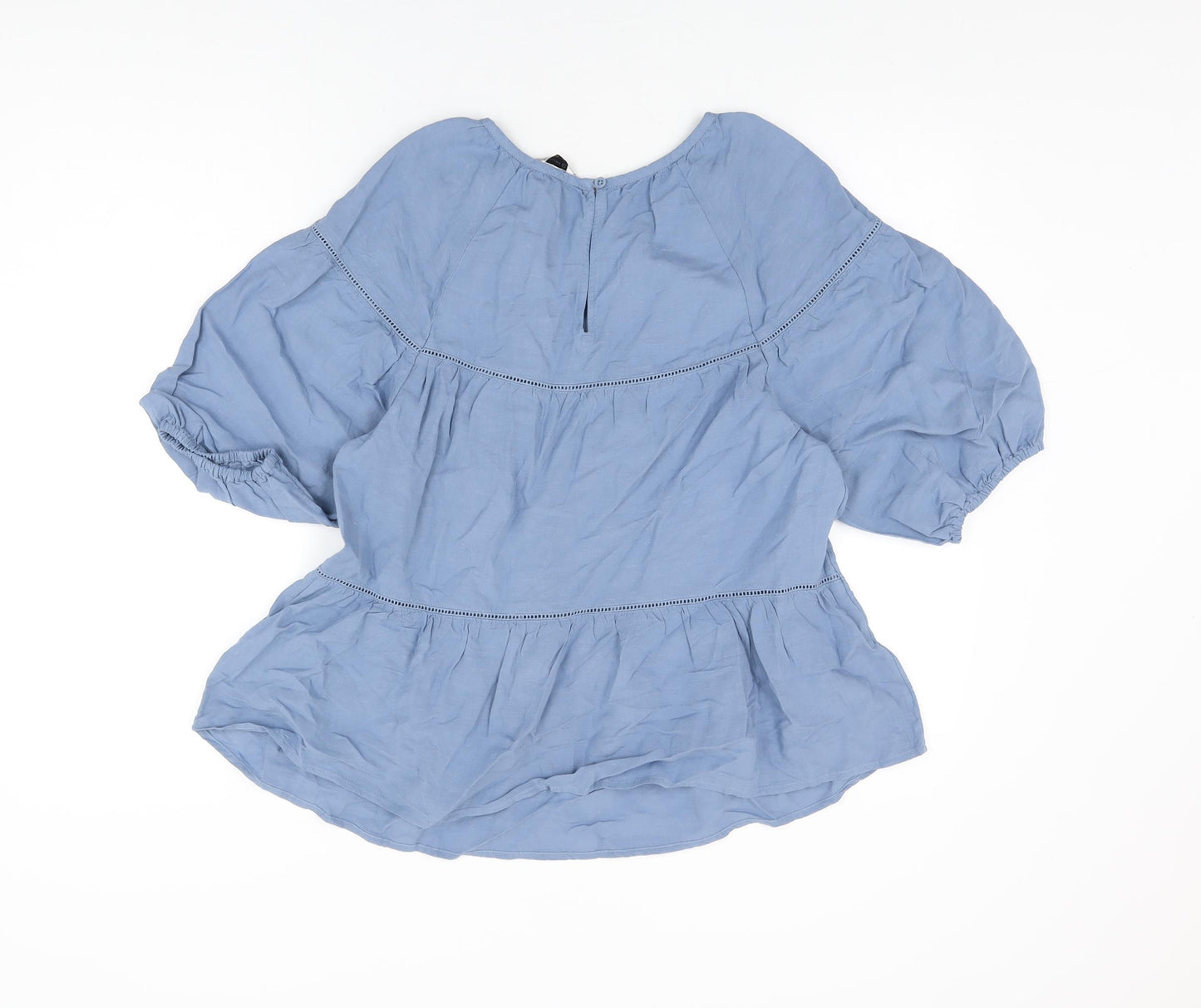 Marks and Spencer Womens Blue Viscose Basic Blouse Size 6 Round Neck
