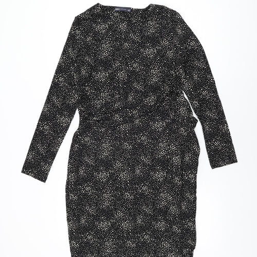 Marks and Spencer Womens Black Geometric Viscose Bodycon Size 12 Round Neck Pullover