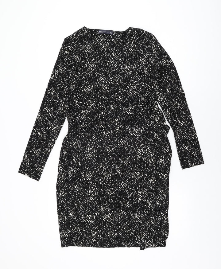 Marks and Spencer Womens Black Geometric Viscose Bodycon Size 12 Round Neck Pullover