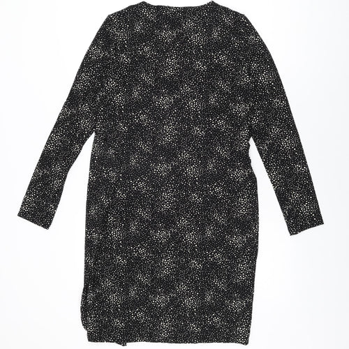 Marks and Spencer Womens Black Geometric Viscose Bodycon Size 12 Round Neck Pullover