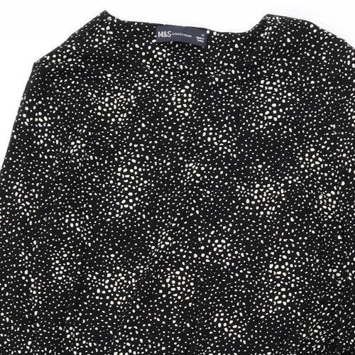 Marks and Spencer Womens Black Geometric Viscose Bodycon Size 12 Round Neck Pullover