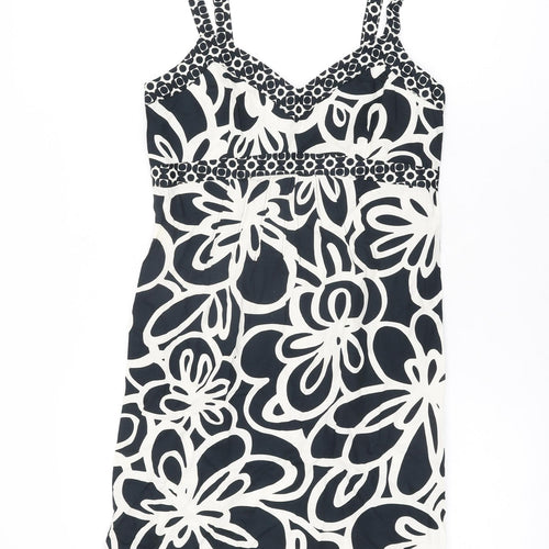 NEXT Womens Black Floral Cotton Bodycon Size 10 V-Neck Zip
