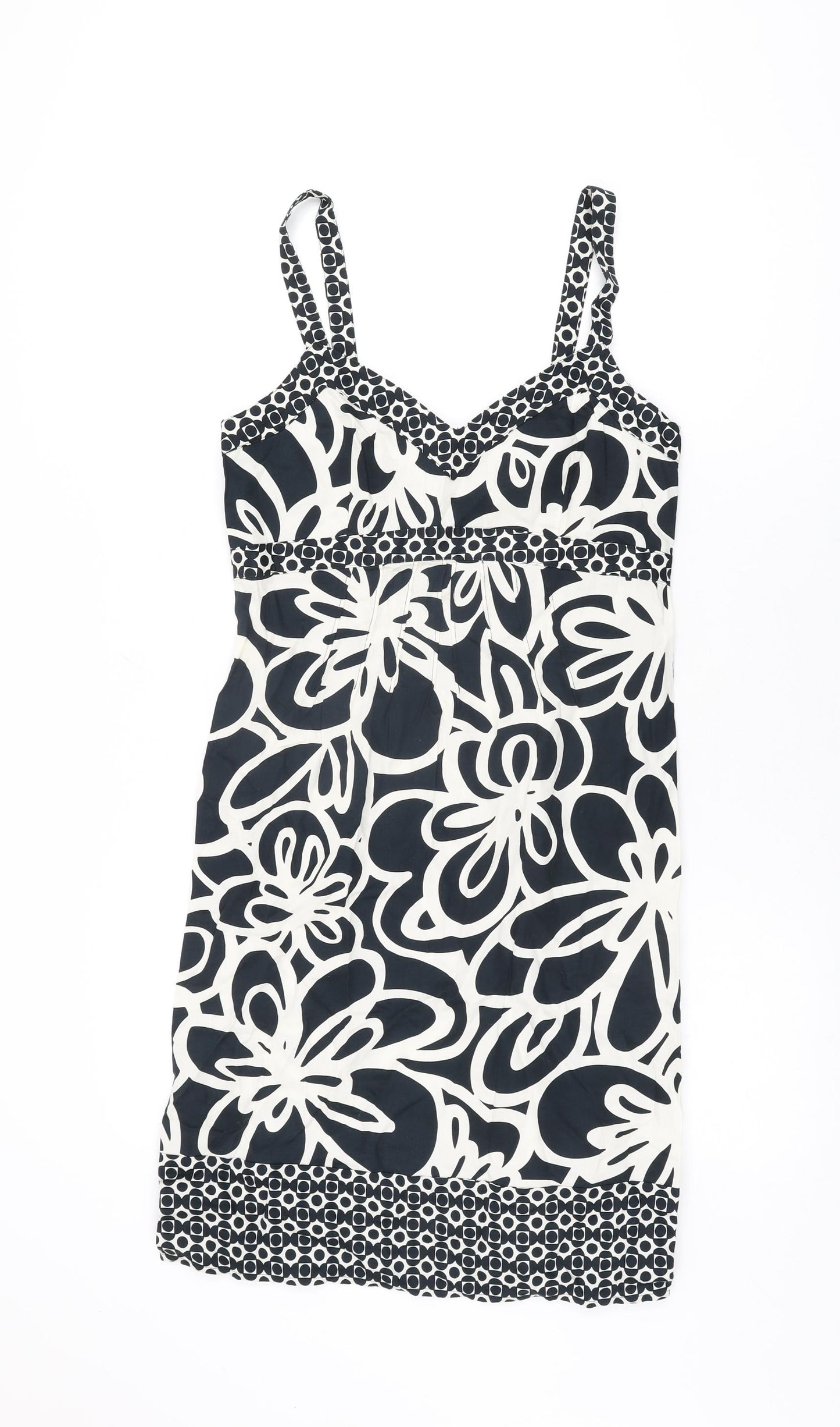 NEXT Womens Black Floral Cotton Bodycon Size 10 V-Neck Zip