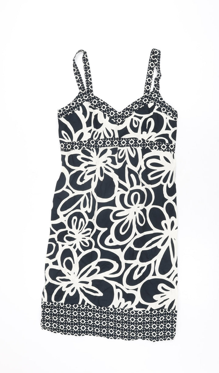 NEXT Womens Black Floral Cotton Bodycon Size 10 V-Neck Zip