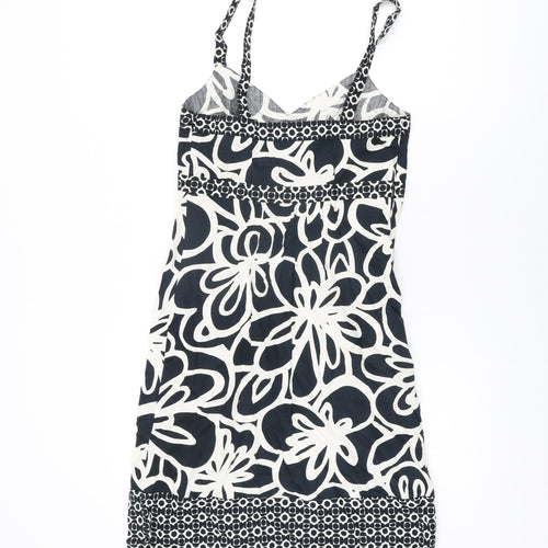 NEXT Womens Black Floral Cotton Bodycon Size 10 V-Neck Zip