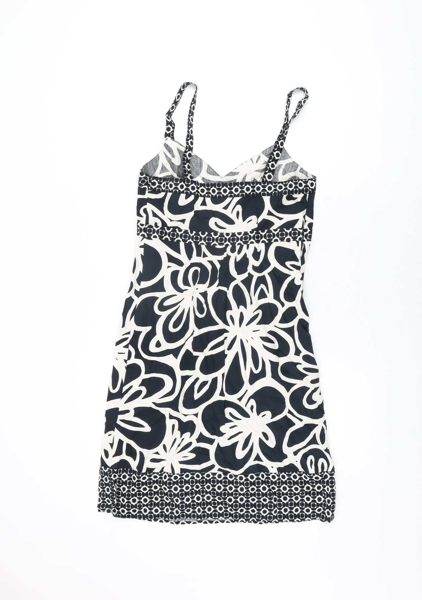NEXT Womens Black Floral Cotton Bodycon Size 10 V-Neck Zip