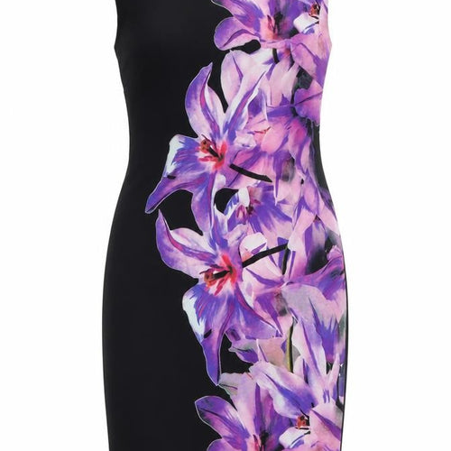 Roman Womens Black Floral Polyester Bodycon Size 12 Boat Neck Zip