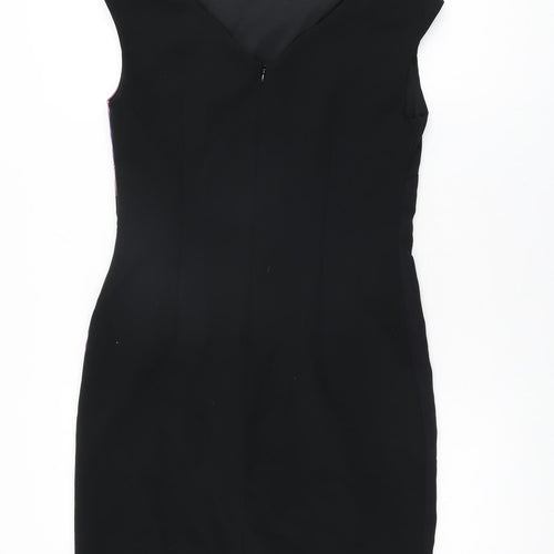 Roman Womens Black Floral Polyester Bodycon Size 12 Boat Neck Zip