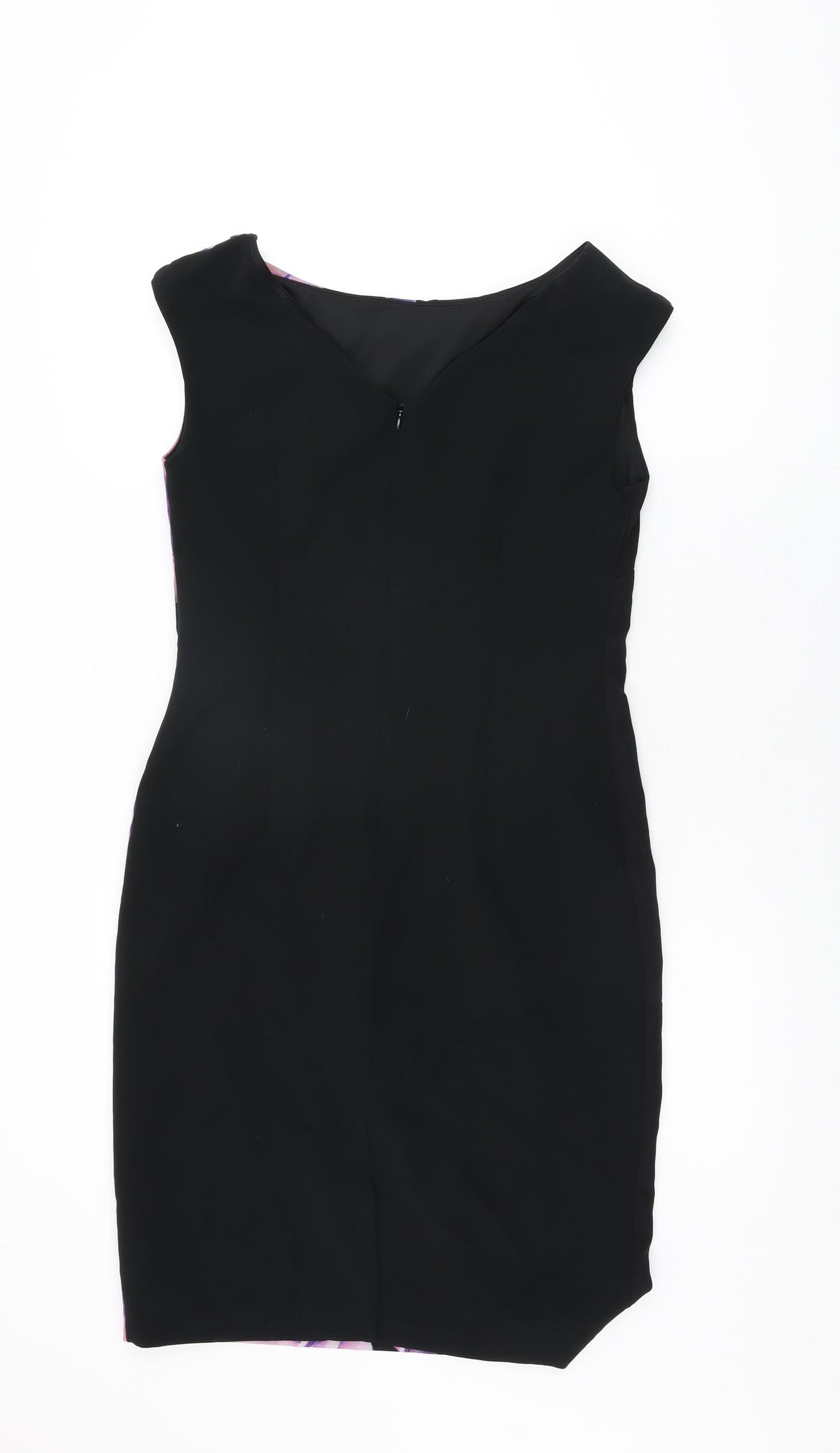 Roman Womens Black Floral Polyester Bodycon Size 12 Boat Neck Zip