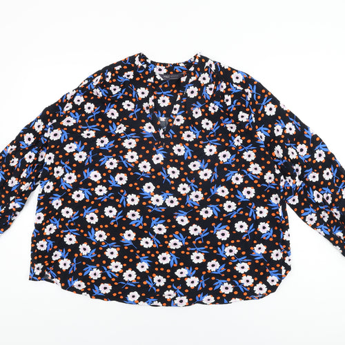 Marks and Spencer Womens Black Floral Viscose Basic T-Shirt Size 16 V-Neck