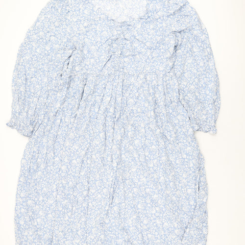 Marks and Spencer Womens Blue Floral Viscose A-Line Size 22 V-Neck Pullover