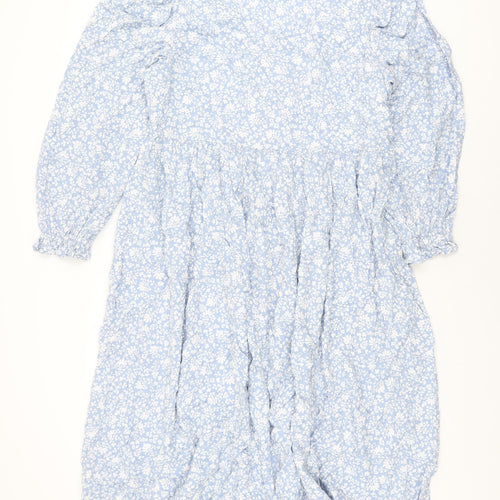 Marks and Spencer Womens Blue Floral Viscose A-Line Size 22 V-Neck Pullover