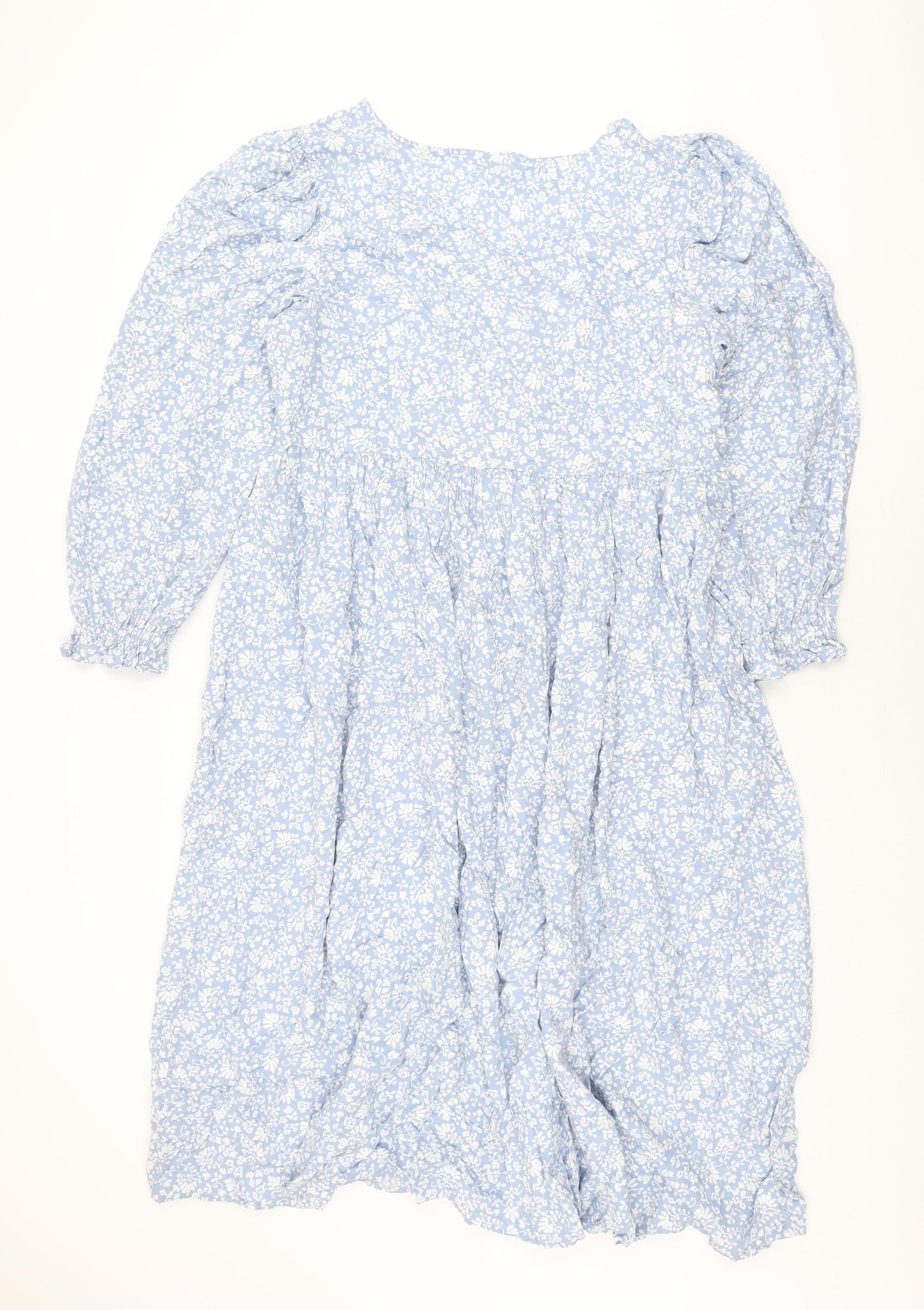 Marks and Spencer Womens Blue Floral Viscose A-Line Size 22 V-Neck Pullover