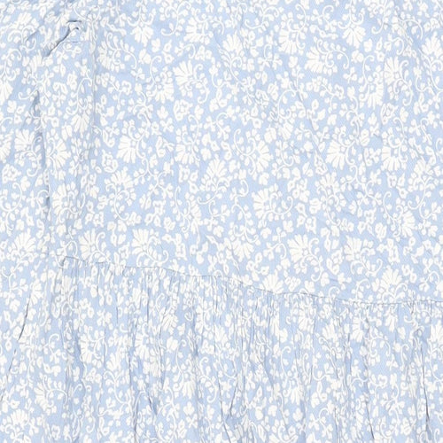 Marks and Spencer Womens Blue Floral Viscose A-Line Size 22 V-Neck Pullover