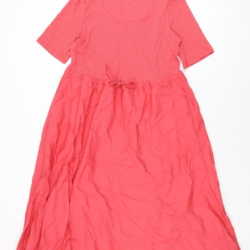 Marks and Spencer Womens Red Cotton A-Line Size 14 Scoop Neck Drawstring