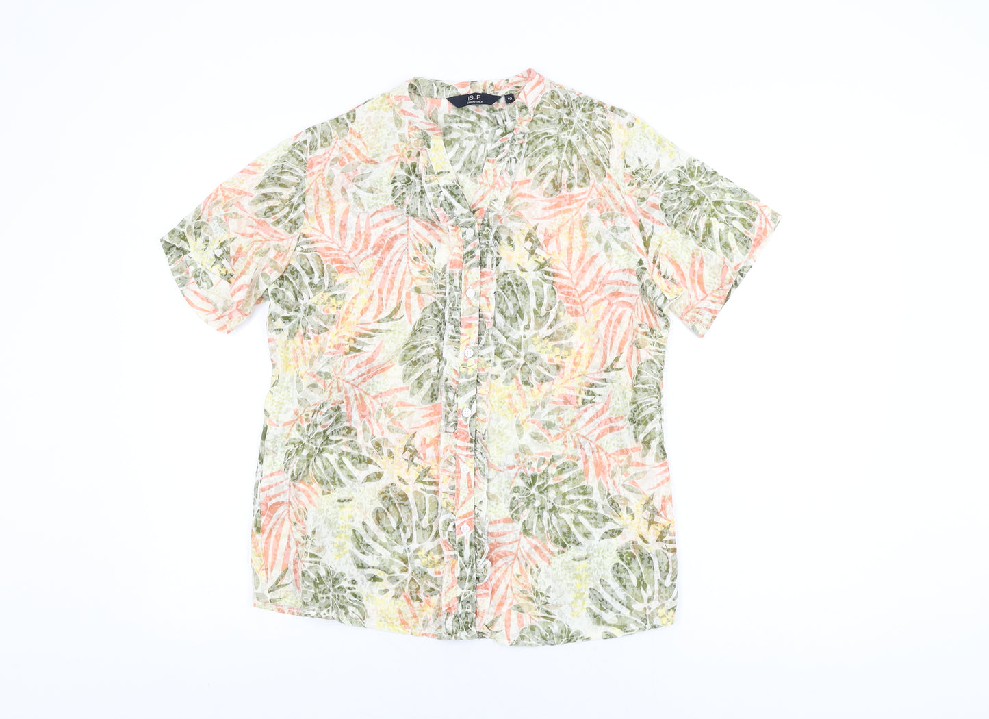 Isle Womens Multicoloured Geometric Cotton Basic Button-Up Size 10 V-Neck