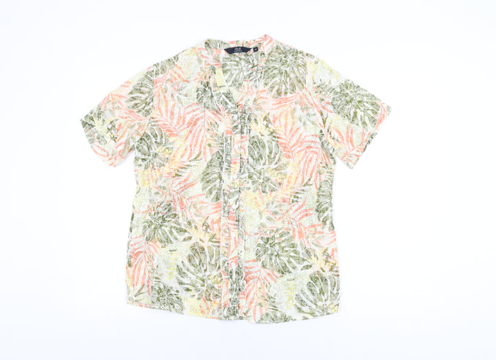 Isle Womens Multicoloured Geometric Cotton Basic Button-Up Size 10 V-Neck