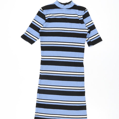 New Look Girls Blue Striped Polyester Mini Size 12-13 Years Round Neck Pullover