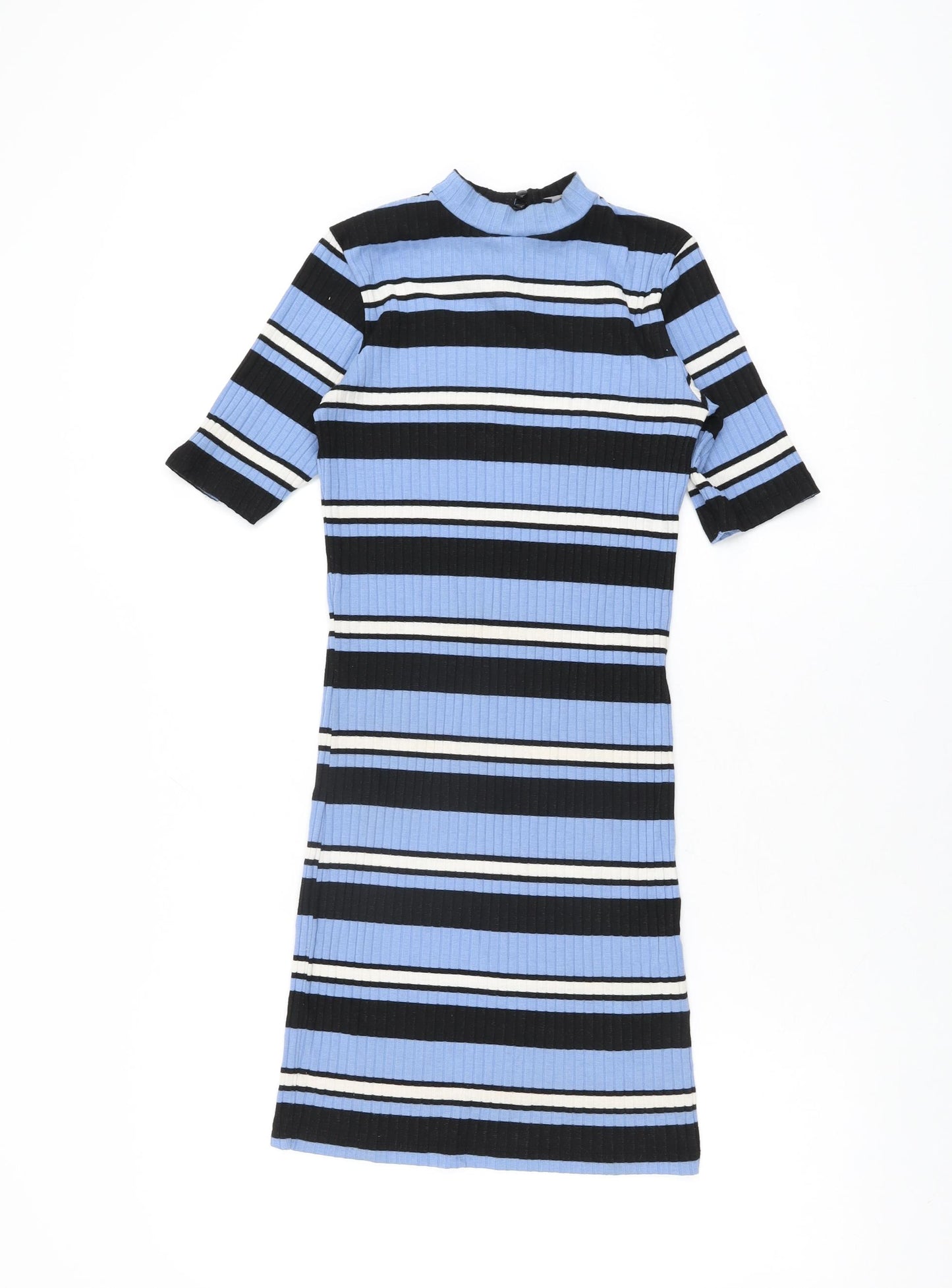 New Look Girls Blue Striped Polyester Mini Size 12-13 Years Round Neck Pullover